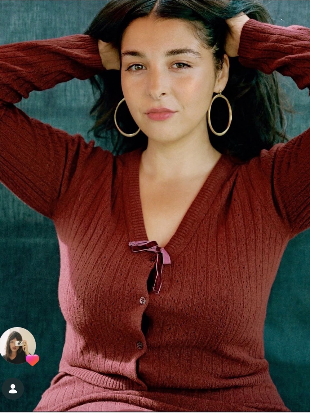 Rouje Cable Rib V-Neck Cardigan in Burgundy